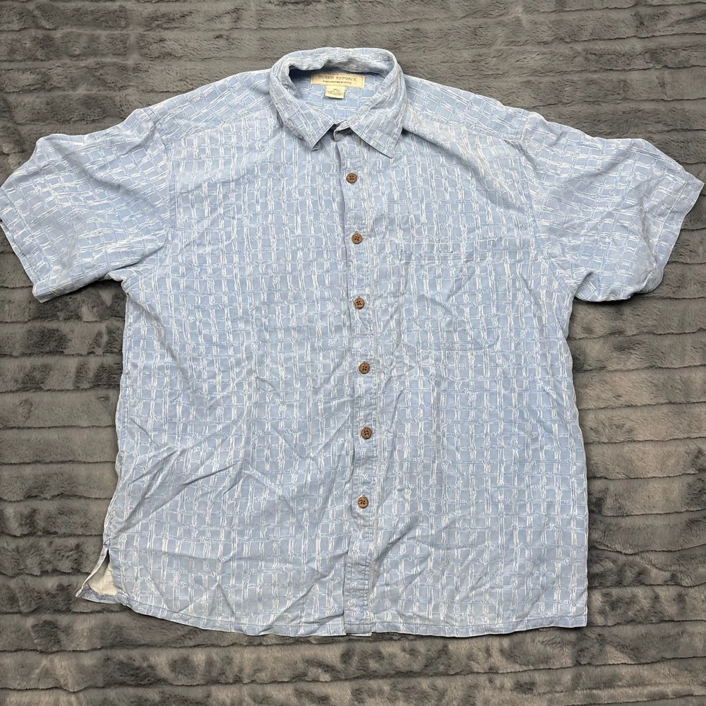 Island Republic Mens XL Blue 100% Silk Textured Jacquard Short Sleeve Shirt